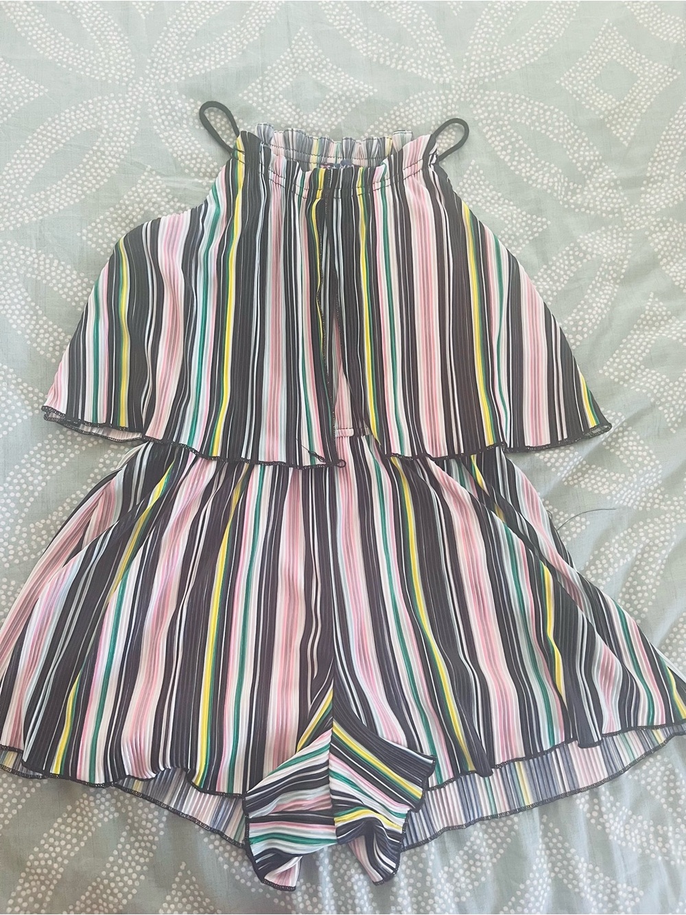 TRULY Black Multicolor Striped Halter Romper